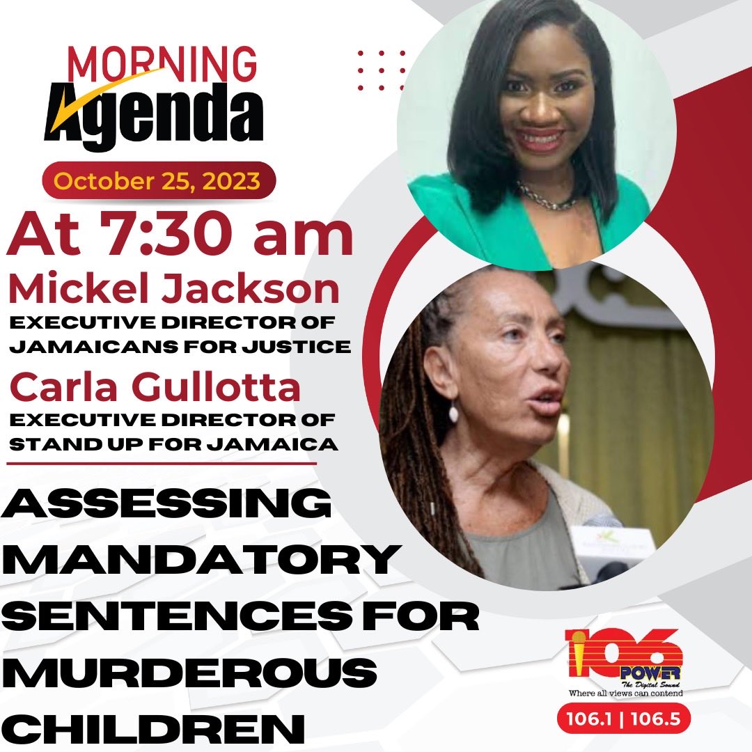 On the Wednesday Morning Agenda at 7:30 am, ⁦<a href="/Sanjayolewis/">Sanjay Lewis</a>⁩ ⁦<a href="/yooneedmorejodi/">Jodi-Ann Quarrie (Yoo Need More Jodi)</a>⁩ ⁦<a href="/JAForJustice/">Jamaicans For Justice (JFJ)</a>⁩ ⁦<a href="/SUFJamaica/">StandUpForJamaica</a>⁩ ⁦<a href="/Power106fmJa/">Power 106FM</a>⁩ ⁦<a href="/1spotmedia/">1SpotMedia</a>⁩