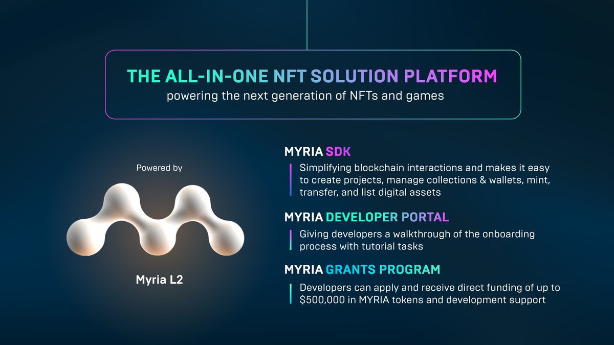 1/4 Is your project ready to embark on a Web3 journey? 

With the Myria SDK, Developer Portal and the Myria Grants Program; <a href="/Myria/">Myria | The web3 gaming platform</a> offers the full suite of tools to get you started! 😌