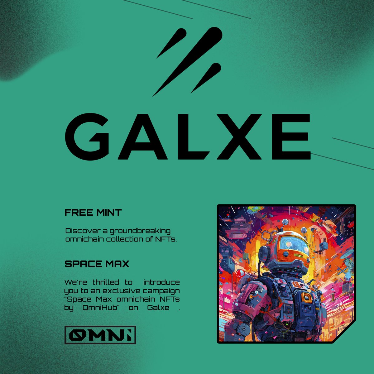 🌐 Space Max omnichain NFTs | Wallet Warmup !

We're thrilled to introduce you to an exclusive campaign "Space Max omnichain NFTs by OmniHub | Wallet Warmup" on <a href="/Galxe/">Galxe</a> :

galxe.com/omnihub/campai…

✨ Art and omnichain technology
"Space Max" - Discover a groundbreaking omnichain