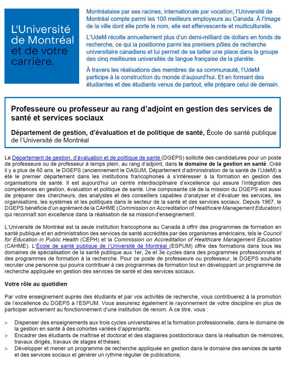 Roxane_'s tweet photo. 🚨2 postes de professeurs à pourvoir au #DGEPS de l' @ESPUM_UdeM : 1) gestion #healthmanagement 2) évaluation #healthcareevaluation
À qui la chance de se joindre à une jeune et dynamique équipe de professeur.e.s ?
Partagez SVP !
https://t.co/cF44Bb5ntU
https://t.co/xDDxrw5f4d https://t.co/IjZbf5XeFj