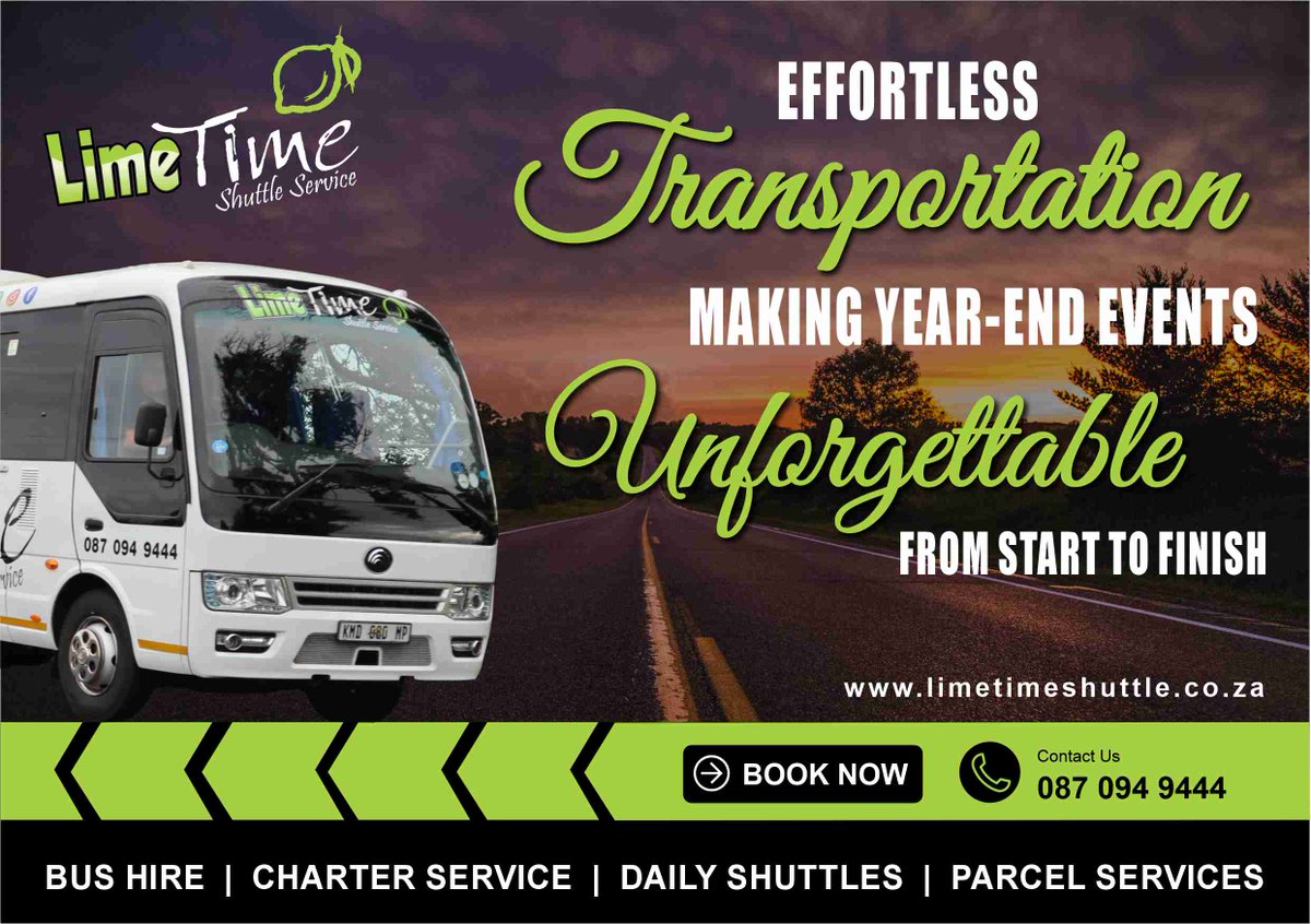 LimeTimeShuttle's tweet photo. Transportation and Charter Bus Services!
Unveil Limetime Shuttle, your all-in-one solution for all your wedding and event transportation needs. Our charter services span across South Africa.
Book: https://t.co/9niHKnA3mT
#limetimeshuttle #shuttleservice #safety #comfort https://t.co/Gv9rjl5XJA