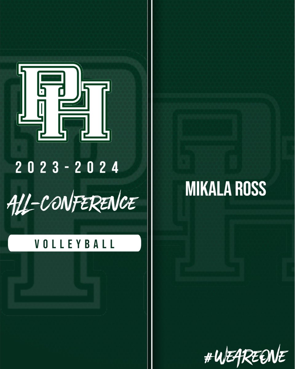 PHHSAthletics's tweet image. Congrats to Mikala Ross!  After earning her 1,000th career kill in 2023, she also was named all-conference in the HHC.  @PHHSVolleyball #WeAreOne