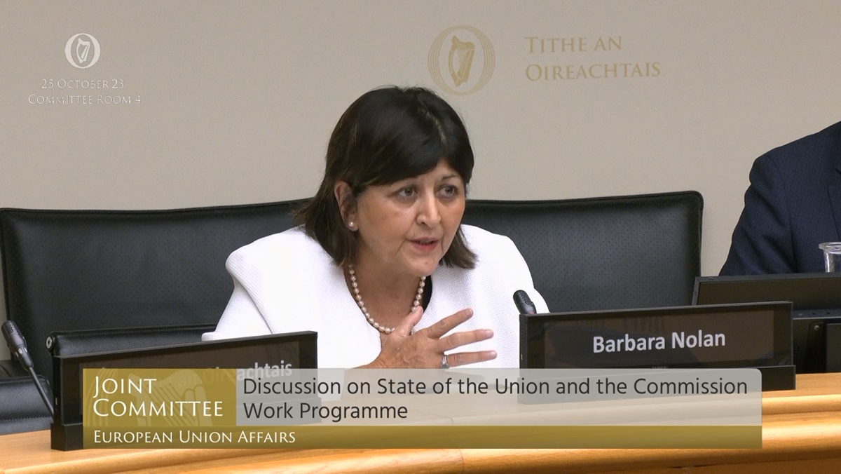 eurireland's tweet photo. We were very happy to join @OireachtasNews EU Affairs Committee today to give a presentation on 2023's State of the European Union and 2024's @EU_Commission Work Programme. Thanks to Chair @brophytalks and members.

#SOTEU https://t.co/zp7fWUKY38