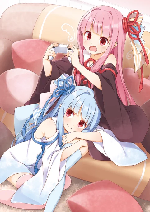 ゲーム中の茜ちゃんにくっつく葵ちゃん