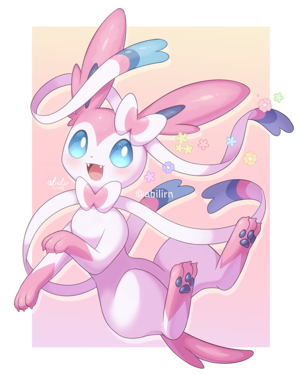 sylveon no humans pokemon (creature) one eye closed closed mouth solo smile blush  illustration images