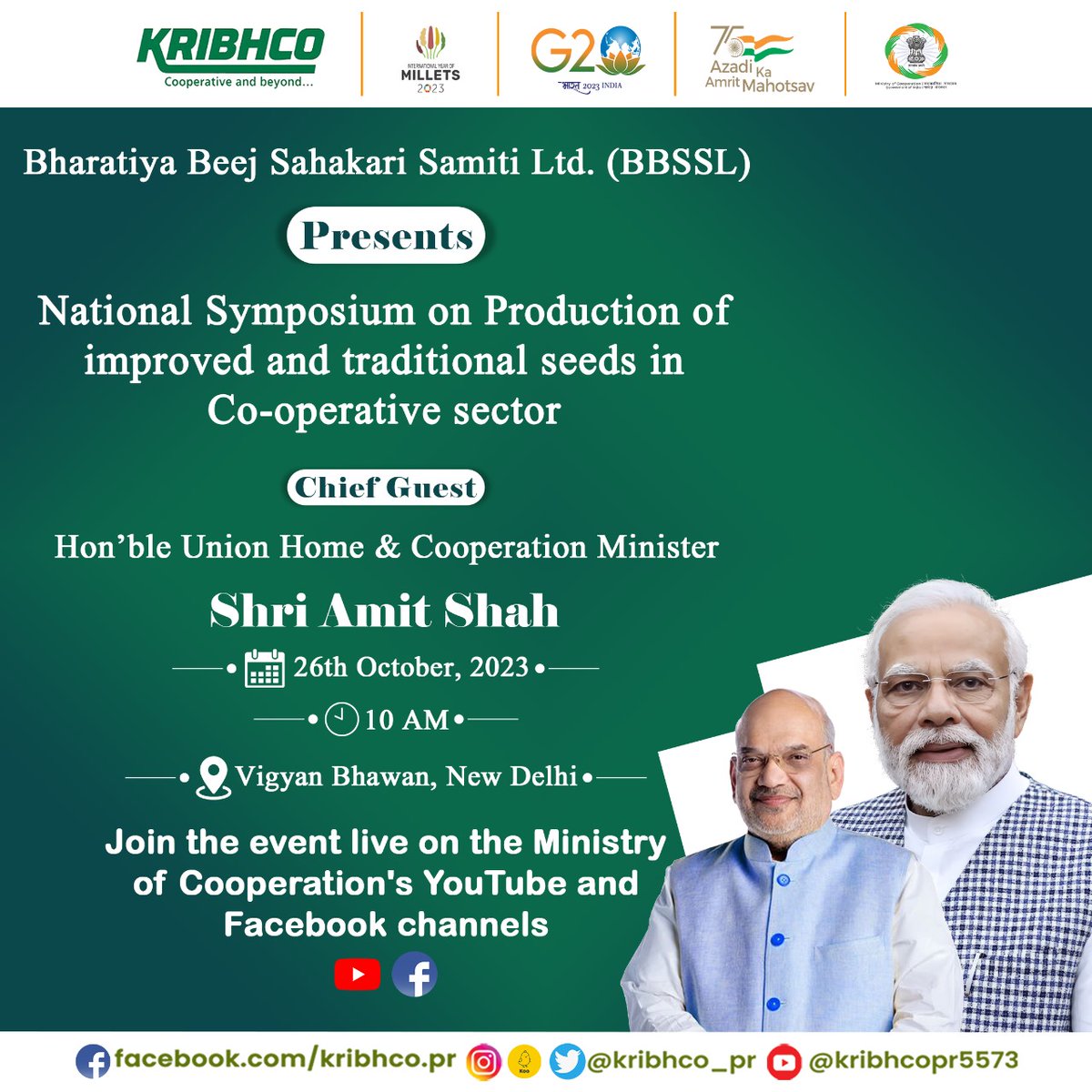 KRIBHCO_PR's tweet image. On October 26, Bharatiya Beej Sahakari Samiti Limited (BBSSL) is organizing a National Symposium on “Cooperative Sector&apos;s Seed Production.”

To join the event, click the link below:

Facebook - shorturl.at/fgnDG
YouTube - shorturl.at/grz48

#SahakarSeSamriddhi #BBSSL