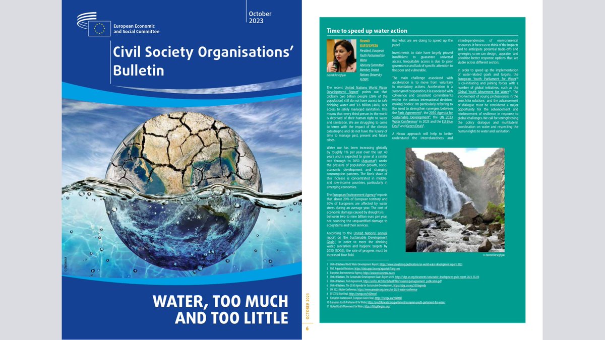 hasmik_b's tweet photo. 💧Delighted to share that my article was published in the October issue of the 'Civil Society Organisations' bulletin of the @EU_EESC, on p.6 entitled "Time to speed up #water action" : https://t.co/A04rEpWNE5 

European Youth Parliament for Water
@InternSecrWater 
@UNU_FLORES https://t.co/dJaJsygILy