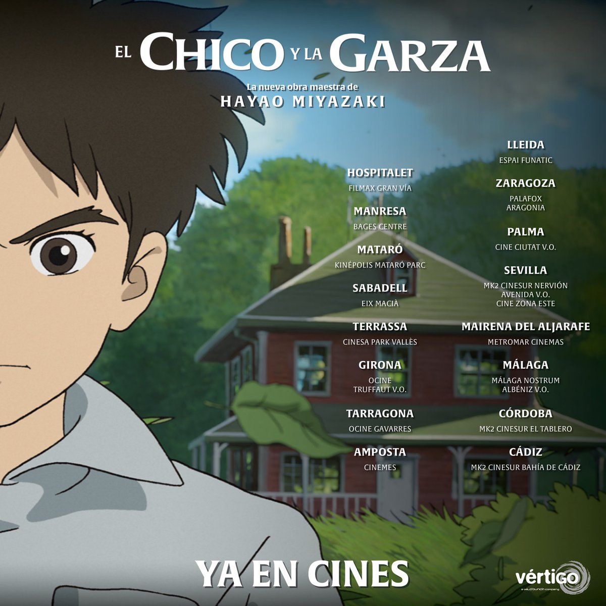 gen_ghibli's tweet photo. 🚨 Cines españoles en los que se estrena 'El chico y la garza', de Hayao Miyazaki, este viernes 27. https://t.co/qR0TwQywLV
