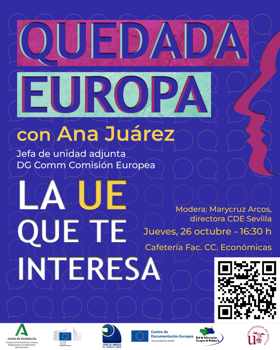 cdesevilla's tweet photo. ¡Vuelven las #QuedadasEuropa!
🇪🇺👤Contaremos con un invitada muy especial como Ana Juárez, jefa de unidad adjunta de la #DGCOMM de la @ComisionEuropea e incluimos consumición.
Dentro hilo🧵⬇️ https://t.co/kpcJt3zUUa
