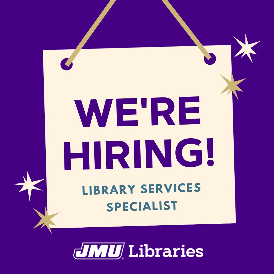 We're hiring a Library Services Specialist! This full-time, mostly nights &amp; weekends position will join a fun and friendly team, supervising everything going on at the front desks.
Learn more &amp; apply: joblink.jmu.edu/postings/15789