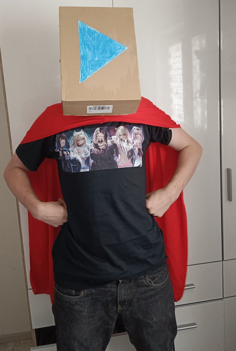 Deyz500's tweet photo. #AdventCostumeParty they say theres a superhero in all of as we just need the courage to glue a blue triangle on a box an call it a hallowen costume so i became holoman! i think there was also something about a cape  dont remember anymore https://t.co/en3cPoxJgJ