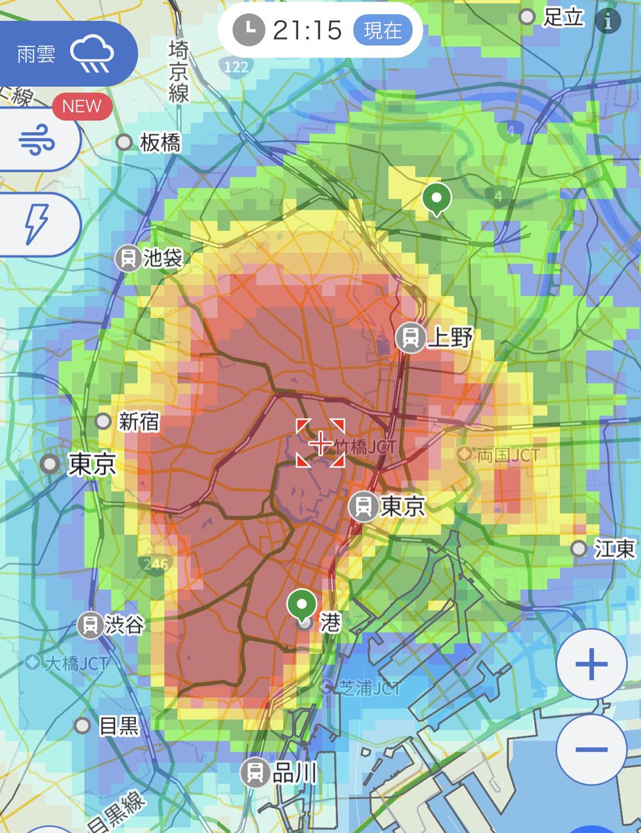 chocolat_J's tweet photo. 誰か、ダンスパウダー使って山手線狙い撃ちしたの？的な雨雲レーダー https://t.co/9vl2bkhX8e