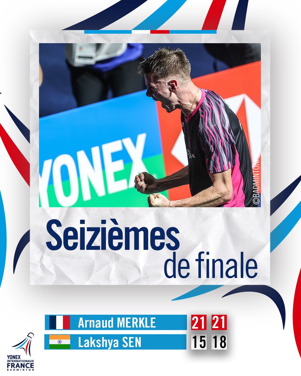 FFBaD's tweet photo. 𝗣𝗿𝗲𝗺𝗶𝗲̀𝗿𝗲 𝗿𝗲́𝘂𝘀𝘀𝗶𝗲 ! Arnaud Merkle 🇫🇷 remporte son premier match face à l'indien Lakshya SEN 🇮🇳 21-15 / 21-18

#YonexIFB #FrenchOpen https://t.co/K0DfvHyusg