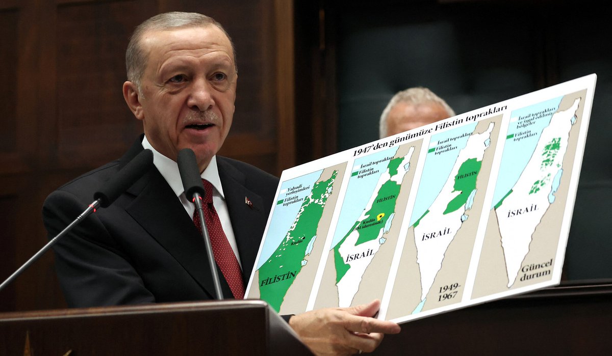 nexta_tv's tweet photo. ❗️ Erdogan called Hamas a "Mujahideen liberation group"

"I appeal to Israel and the world. Israel, you may consider Hamas a terrorist organization. The West owes you a lot. But #Turkey owes you nothing. #Hamas is not a terrorist organization, it is a group of mujahideen who are fighting to defend their lands!" said #Erdogan, speaking at a meeting of his party in Turkey's Grand National Assembly.

Erdogan also said that the U.S., along with Israel, will lose because it opposes justice and the justification of attacks is a legacy of the West's bloody history.

Visits by Turkish senior officials and Erdogan himself to Israel have been canceled.