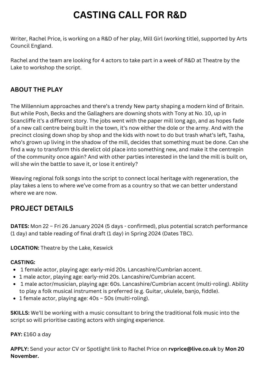 Casting call for my R&D project at @tbtlake 👇

#castingcall #Cumbria #CumbriaArts #ACEFunded #NorthWestArtists

@SanfeyL @jenniferballads