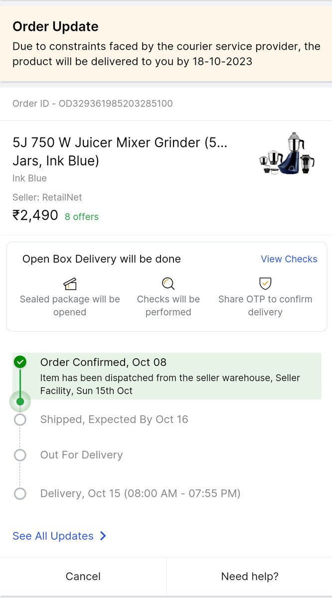 Hey @flipkartsupport, I ordered a Butterfly Rapid plus 5J 750 W Juicer Mixer Grinder on October 08 in the #BigBillionDays  sale. 

Haven't received it yet. Your customer care is so bad that it should be named customer 'beware'. 

Let me know if you guys can deliver it!