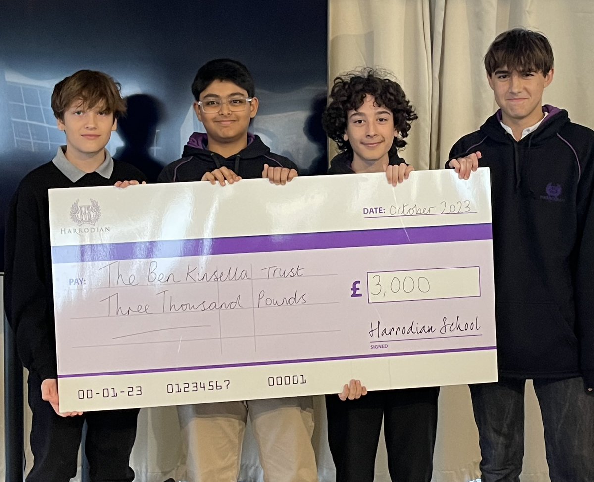 As their group YPI project,  14s pupils Michele, Nirvaan, Maxi, Dylan became fundraising advocates for the Ben Kinsella Trust <a href="/kinsellatrust/">The Ben Kinsella Trust</a> which aims to stop knife crime. They raised £3000 which was presented to the charity at today's senior assembly. #ypi