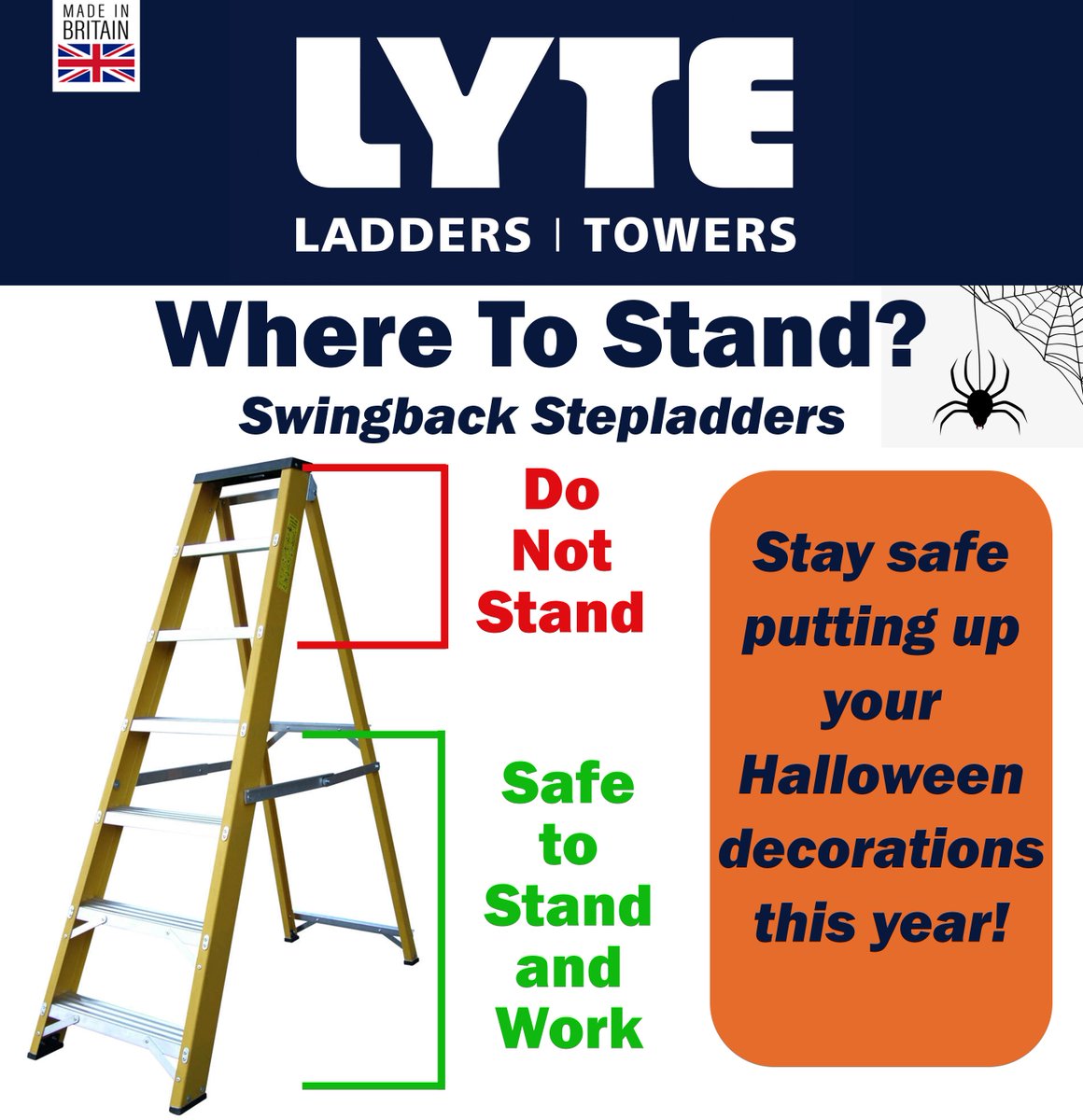 When you're putting up Halloween decorations this year, make sure you're standing safely on your stepladders!

#Halloween #halloweensafety #spookyseason #accessequipment #ladders #laddersafety