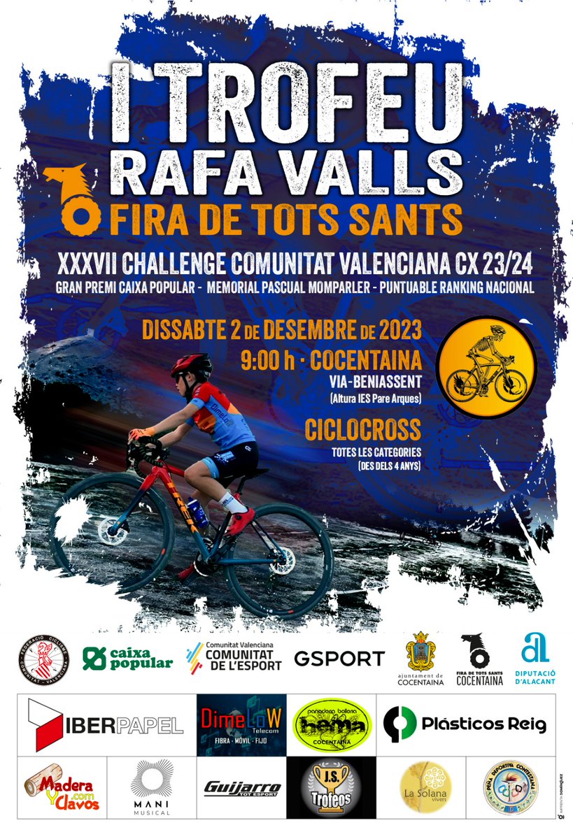 #ChallengeCXCV 
#Cocentaina acogerá el 2 de diciembre el I Trofeu Rafa Valls de Ciclocross <a href="/fciclismocv/">fccv</a>
<a href="/ccrafavalls/">ccrafavalls</a>
<a href="/RafaVallsFerri/">Rafa Valls Ferri</a>

alicanteconelplatogrande.com/2023/10/25/coc…