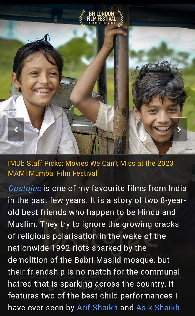 IMDB features #Dostojee as one of the top ten films to watch at Jio MAMI Mumbai Film Festival <a href="/MumbaiFilmFest/">MAMI Mumbai Film Festival</a> 2023, now which is trending on IMDB. Congrats to my fellow filmmakers and their teams.
imdb.com

m.imdb.com/list/ls5237704…