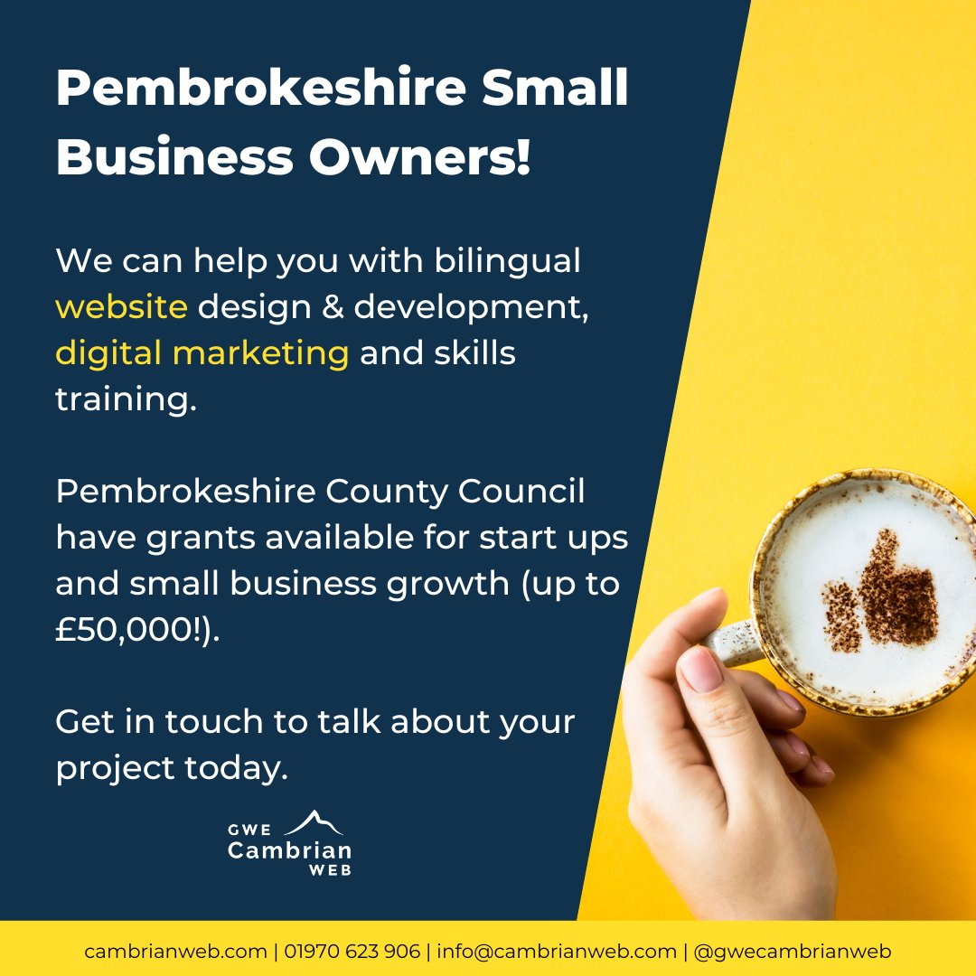 Own a business in #Pembrokeshire? There are some great grants for start up and business growth at the moment. Get in touch for help with your website or digital marketing! #SmallBusinessSupport #SmallBusinessGrants #UKSPF #Wales