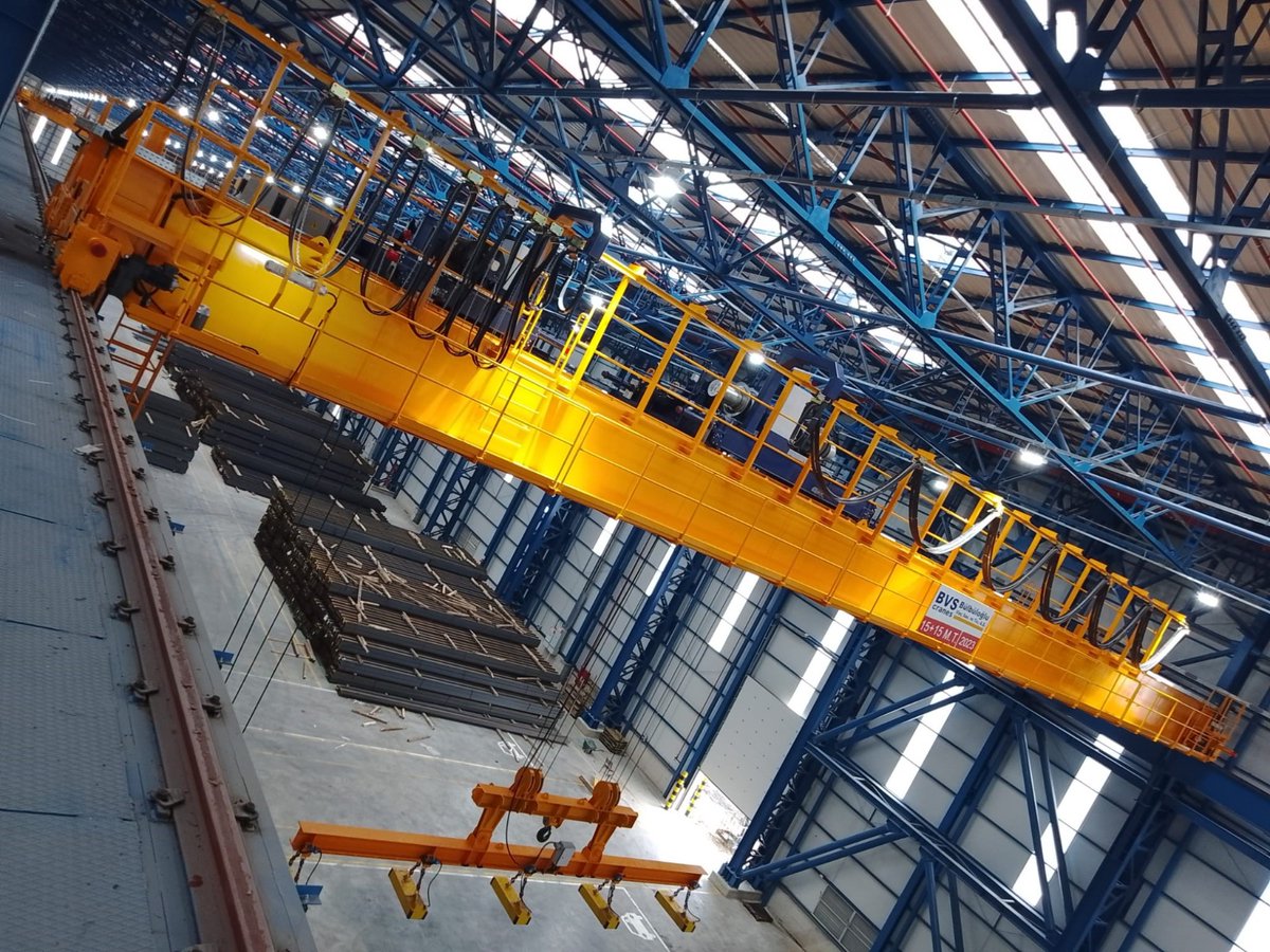 bvscrane's tweet photo. BVS ROTATING TROLLEY CRANES…safe and fast manipulation of various shaped steel. #operatorcabins #rotatingtrolleys #antisway feat. #traverse #electro-magnet #tandemops FEM 4m duty class
15/15 t. cap., 30,5 m. span, 14 m lift. H,
10 t. cap., 17,5 m. span, 9 m Lift. H https://t.co/lS0w44HFKu