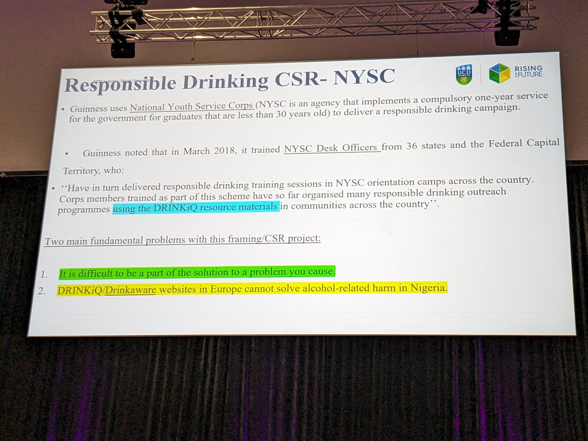 InstAlcStud's tweet photo. "It is difficult to be a part of the solution to the problem you cause." 

Emeka Dumbili discusses alcohol industry CSR projects in Nigeria, at @Conf2023Global @favourfredy

The same could be said for activities in the UK by groups such as Drinkaware, The Portman Group, &amp; SWA. https://t.co/7JZVd7QknV