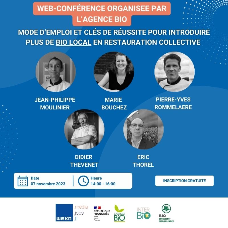 Agence BIO (@agence_bio) on Twitter photo L’<a href="/Agence_Bio/">Agence BIO</a> organise le webinaire « Mode d’emploi et Clés de la réussite pour introduire plus de Bio local en restauration collective » en partenariat avec les Interbios Régionales et Bio Bourgogne Franche Comté.
Le mardi 7 novembre de 14h à 16h 👉weka.fr/actualite/web-… L’<a href="/Agence_Bio/">Agence BIO</a> organise le webinaire « Mode d’emploi et Clés de la réussite pour introduire plus de Bio local en restauration collective » en partenariat avec les Interbios Régionales et Bio Bourgogne Franche Comté.
Le mardi 7 novembre de 14h à 16h 👉weka.fr/actualite/web-…