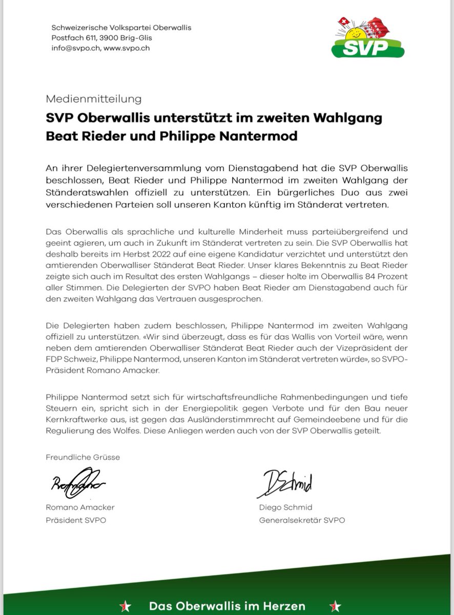 nantermod's tweet image. Merci à l’UDC du Haut-Valais pour son soutien pour le deuxième tour au Conseil des États. 

Le pluralisme en politique, c’est aussi cela: une large représentation des citoyens, partout !