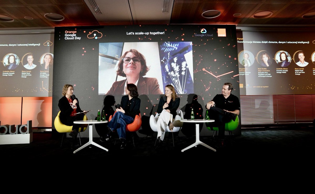 Liudmila_Climoc's tweet photo. Google Cloud Day in @Orange_Polska. We're sharing best practices and discuss the future possibilities of #data, #cloud &amp; the magic of #AI. Thank you @mno_jl @MagdaDziewgu @stevejarrett @behshad_behzadi &amp; all the speakers for your insights and experiences. Let's scale up together! https://t.co/s7JdZqYL5F