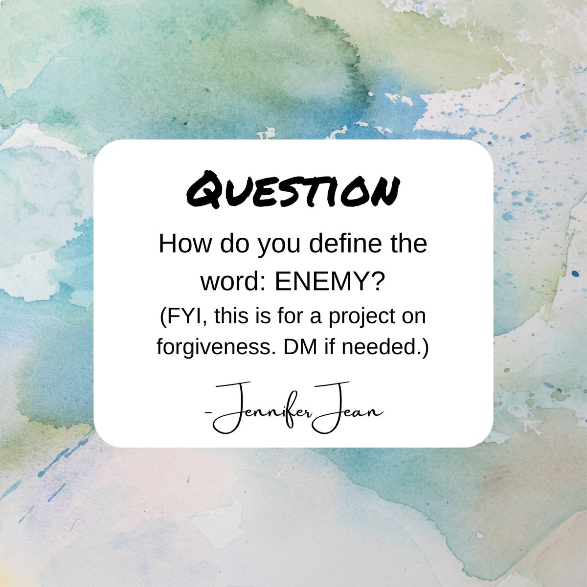 fishwifetales's tweet photo. Question: How do you define the word ENEMY?

(FYI, this is for a project on forgiveness. DM if needed.)

#HerStoryIs #peacebuilding #jenniferjeanwriter #writinglife #writingtip #writingprompt #creativewriting #creativewritingsociety #creativewritingcommunity #writingtipsandtricks https://t.co/oTUrdd7fhd