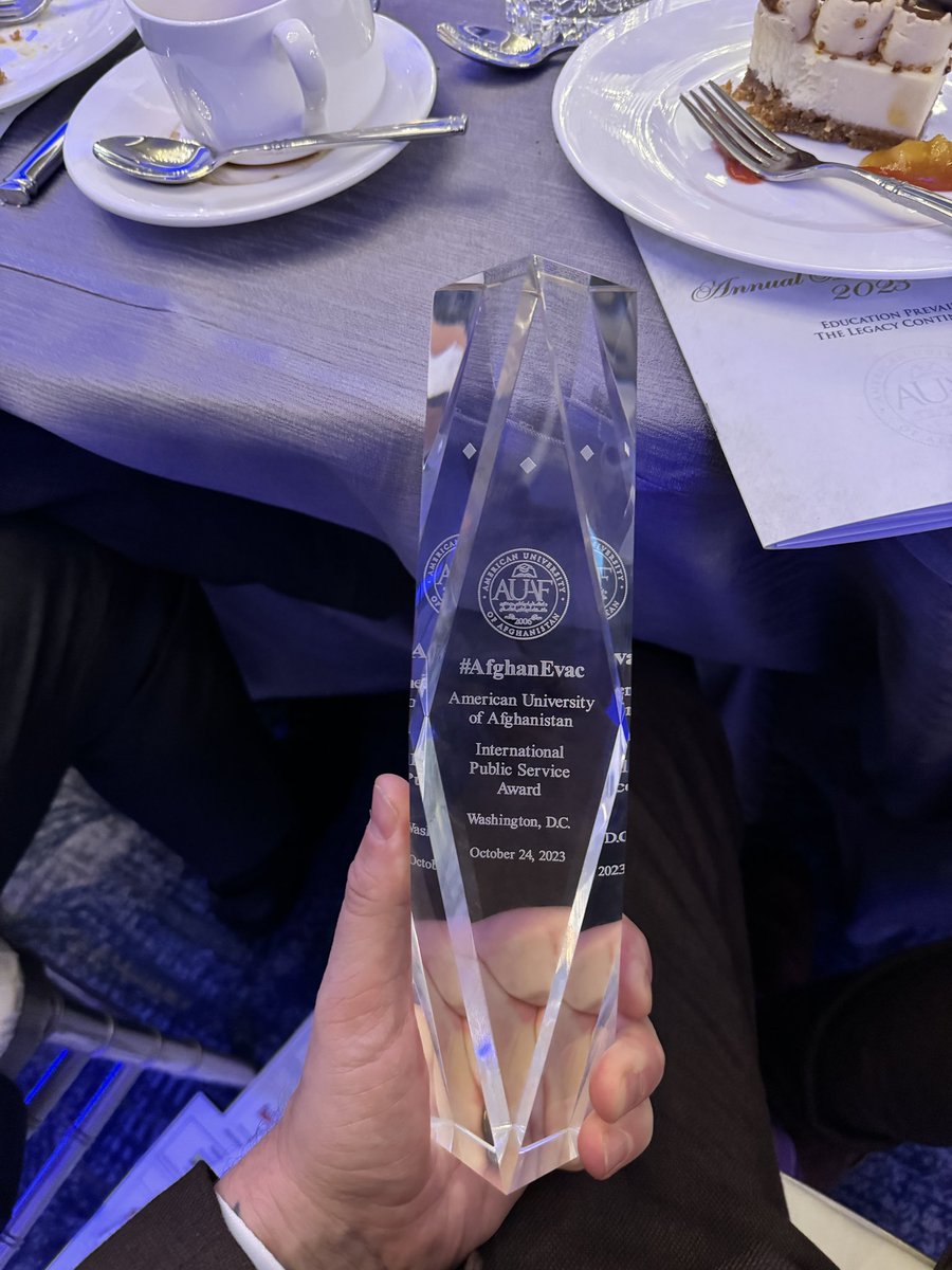 We are honored to receive the International Public Service Award from the @AUAfghanistan and the annual @FriendsofAUAF dinner. 

This award is a testament to the collective efforts of our broad coalition. 

Together, we will continue this work for as long as it takes. #AfghanEvac
