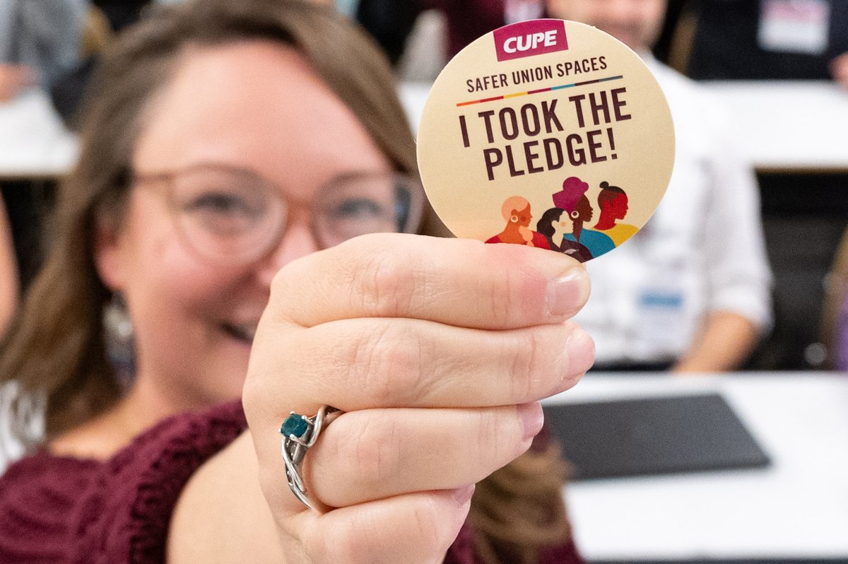 cupenat's tweet image. This week, delegates at National Convention are taking the Safer Union Spaces pledge.
CUPE is committed to creating a union which is inclusive, welcoming and free from harassment, discrimination, and all types of bullying and intimidation.
Take the pledge: cupe.ca/pledge-safer-a…