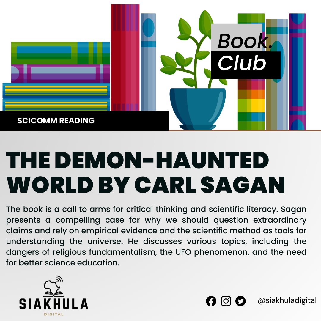 Dive into the world of reason and skepticism with Carl Sagan's "The Demon-Haunted World." 📖 This timeless classic is a beacon of scientific enlightenment in a world clouded by misinformation. Let's question, explore, and discover together! #scicommreads #bookclub