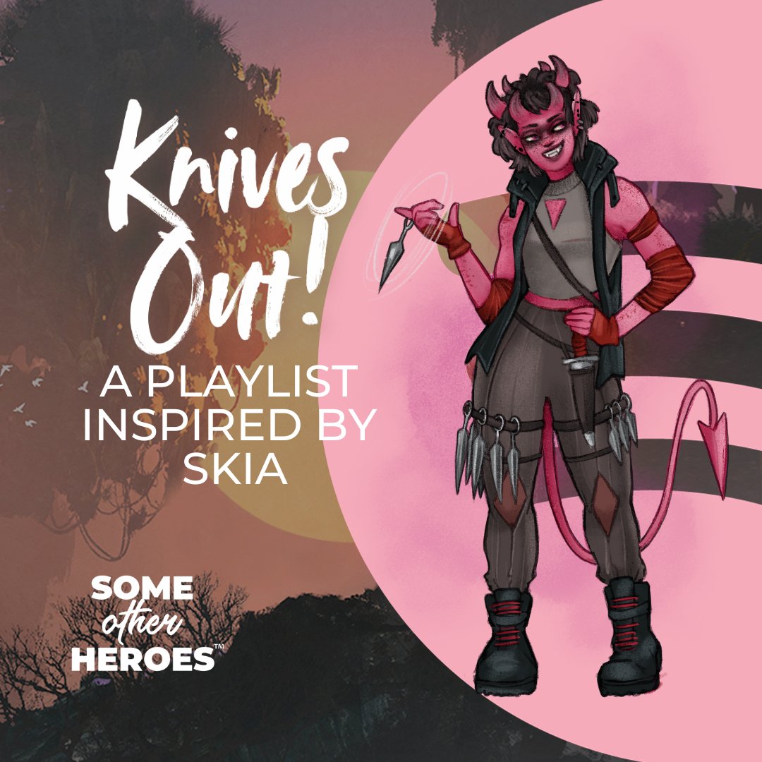 SomeOtherHeroes's tweet photo. Our resident playlist DJ @theoblue_jpg has been creating more playlists... this time for our wonderful knife wielding tiefling Skia! "Knives Out"
We hope you enjoy it as much as we do... link is below
#playlist #characterplaylist #tiefling #ranger #rogue #daggers #adventurer https://t.co/siIEzlSmjp