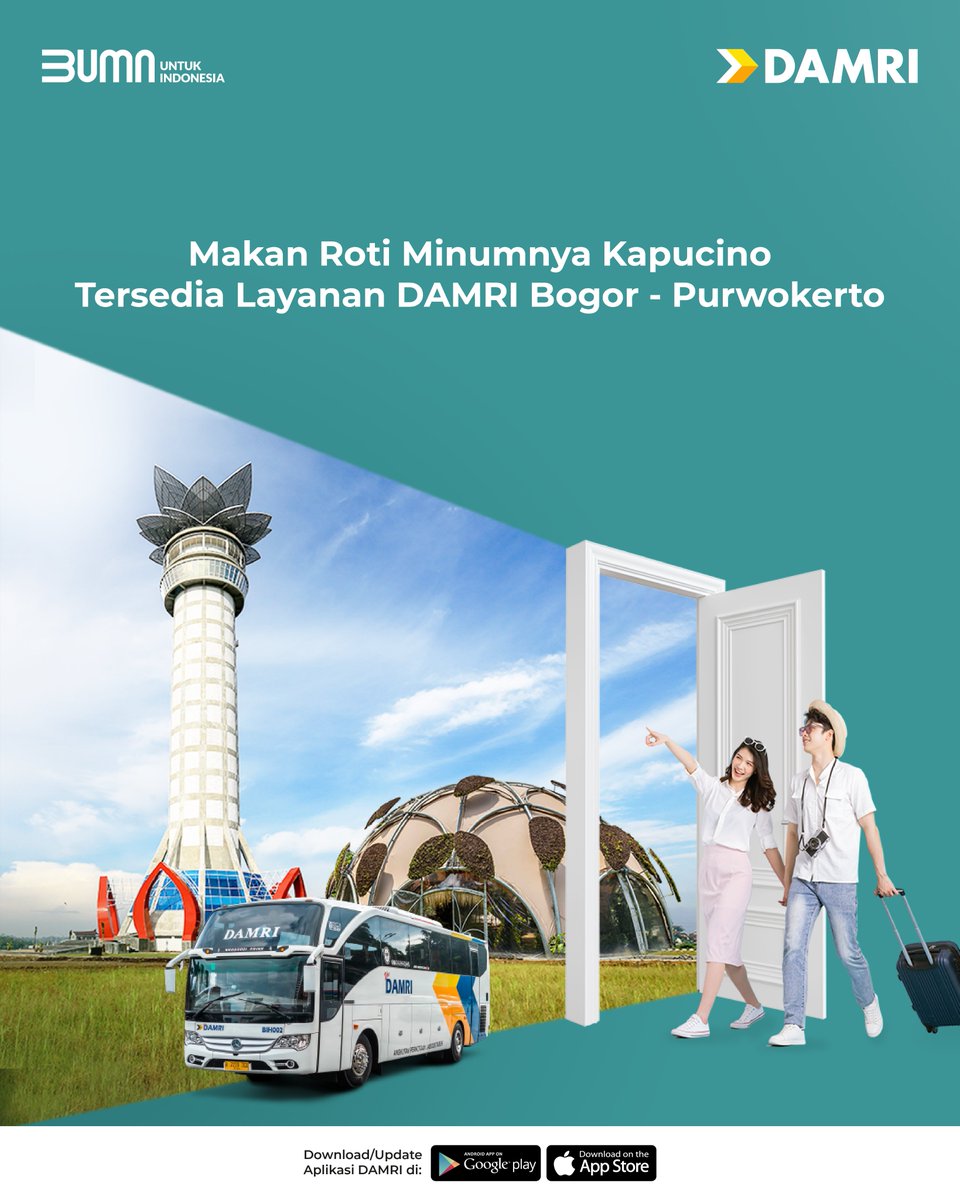 DamriIndonesia's tweet photo. Dikasih info maszeh๐
Udah tau belum Sob? DAMRI melayani rute Bogor - Purwokerto pulang pergi lho! Penasaran sama jadwal & tarifnya? Langsung cus cek gambarnya~
DAMRI, #SolusiPerjalananmu!
#Bogor #Purwokerto #BusAKAP #DAMRI #AKAP https://t.co/DOj7hvnfPs