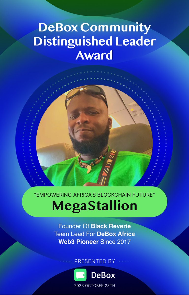 DeBox_Social's tweet photo. 🌟 Recognizing MegaStallion 

🌍Today, MegaStallion is proudly presented with the "DeBox Community Distinguished Leader Award." His visionary leadership has driven the success of @Debox_Africa .

We extend our heartfelt thanks to MegaStallion for his invaluable contributions to our community. Together, let's shape the future of #DeBox! 🌐#Web3 #Africa #web3community 

👇Join us
https://t.co/UD2rGbv6SG