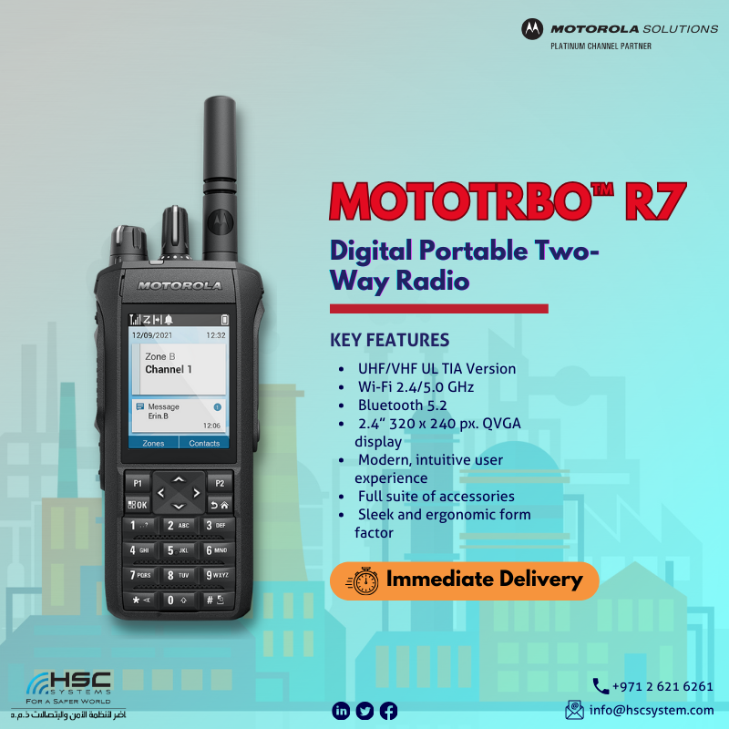 Elevate your communication game with the Motorola Solutions MOTOTRBO™ R7. 

#HSCS #forasaferworld #uae #abudhabi #dubai  #MotorolaSolutions #MOTOTRBO #R7 #VHF #UHF #CommunicationEquipment 
#نتصدر_المشهد
#نعمل_نخلص