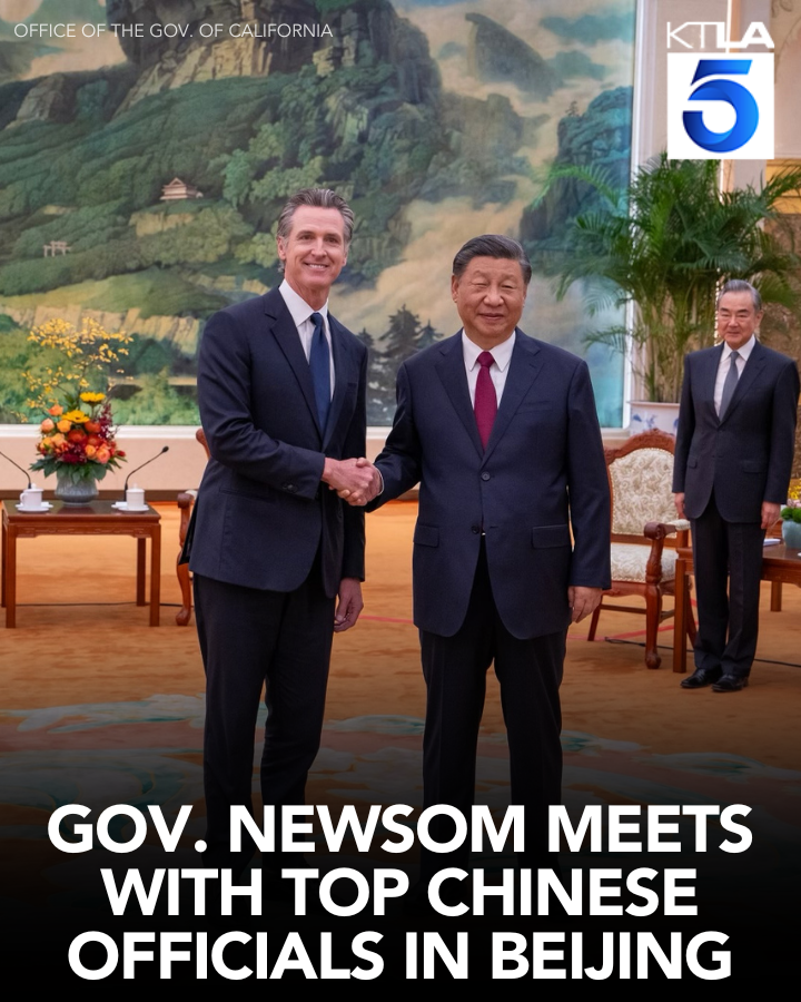 KTLA's tweet photo. California Gov. Gavin Newsom meets with Chinese President Xi Jinping, other top diplomats during trip to Beijing https://t.co/6mPiHiqOKp https://t.co/ewnjOhFsL7