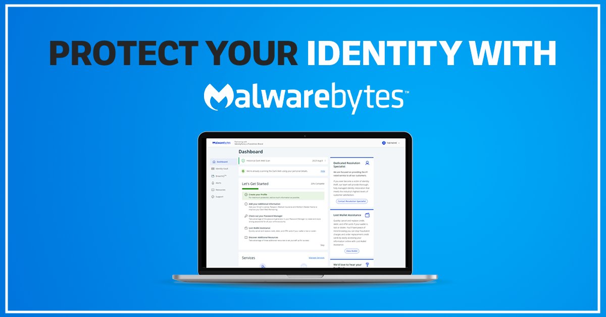 Malwarebytes's tweet photo. 🔐 Keeping you and your family’s personal information safe just got easier.

Introducing Malwarebytes Identity Theft Protection. Get real-time monitoring, credit protection, identity recovery, and up to $2 million in identity theft insurance. 

Read more.
https://t.co/2WR4JWu5SG https://t.co/GLdJZZjfaI