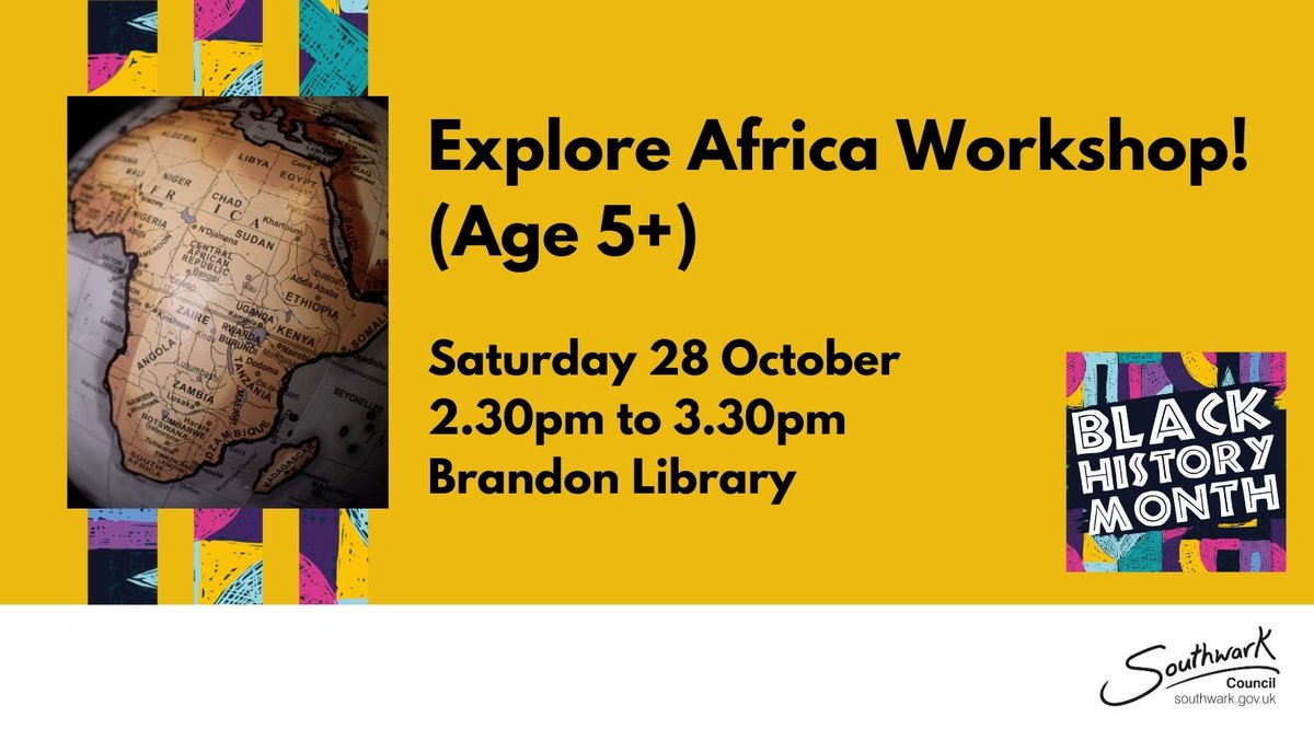 SouthwarkLibs's tweet image. This weekend at #BrandonLibrary! Join our workshop with interactive games, mini market stalls, storytelling and tasty authentic traditional African vegan food to sample. 

Saturday 28 October 2023
2.30pm to 3.30pm
orlo.uk/COGbs

#BlackHistoryMonth