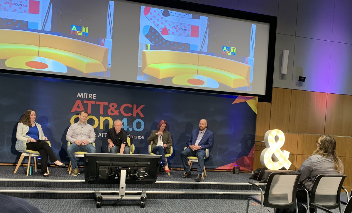 Starting off today by celebrating 10 years of ATT&amp;CK! The pioneering minds behind the framework are reuniting for an unforgettable journey through the storied history of ATT&amp;CK. Here's to a decade of innovation! #ATTACKcon4 <a href="/stromcoffee/">Blake Strom</a> <a href="/likethecoins/">Katie Nickels</a> <a href="/jadefh/">Jen Miller Osborn</a> @esheeslee