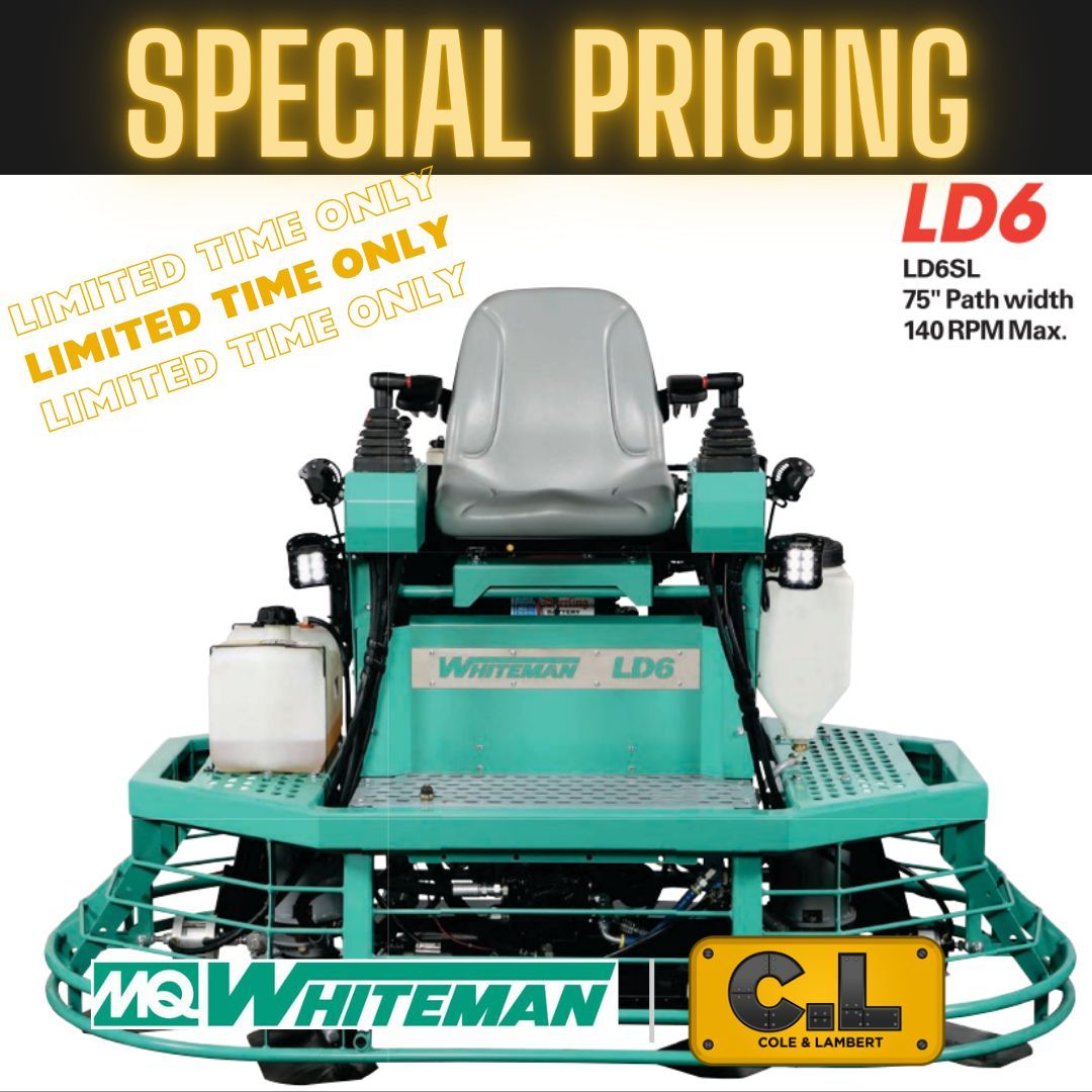 ConcreteTrucks's tweet photo. 🚨 For Limited Time Only 🚨 The LD6SL from @mqinc , the only fully hydrostatic 6' ride-on trowel on the market today at a special price! 🤑  Only a few units available. Get in touch: https://t.co/qHxm1av0Cz 
.
.
#concretelife #concretepro #concreteplacement #trowel https://t.co/7BkrYpPEwj