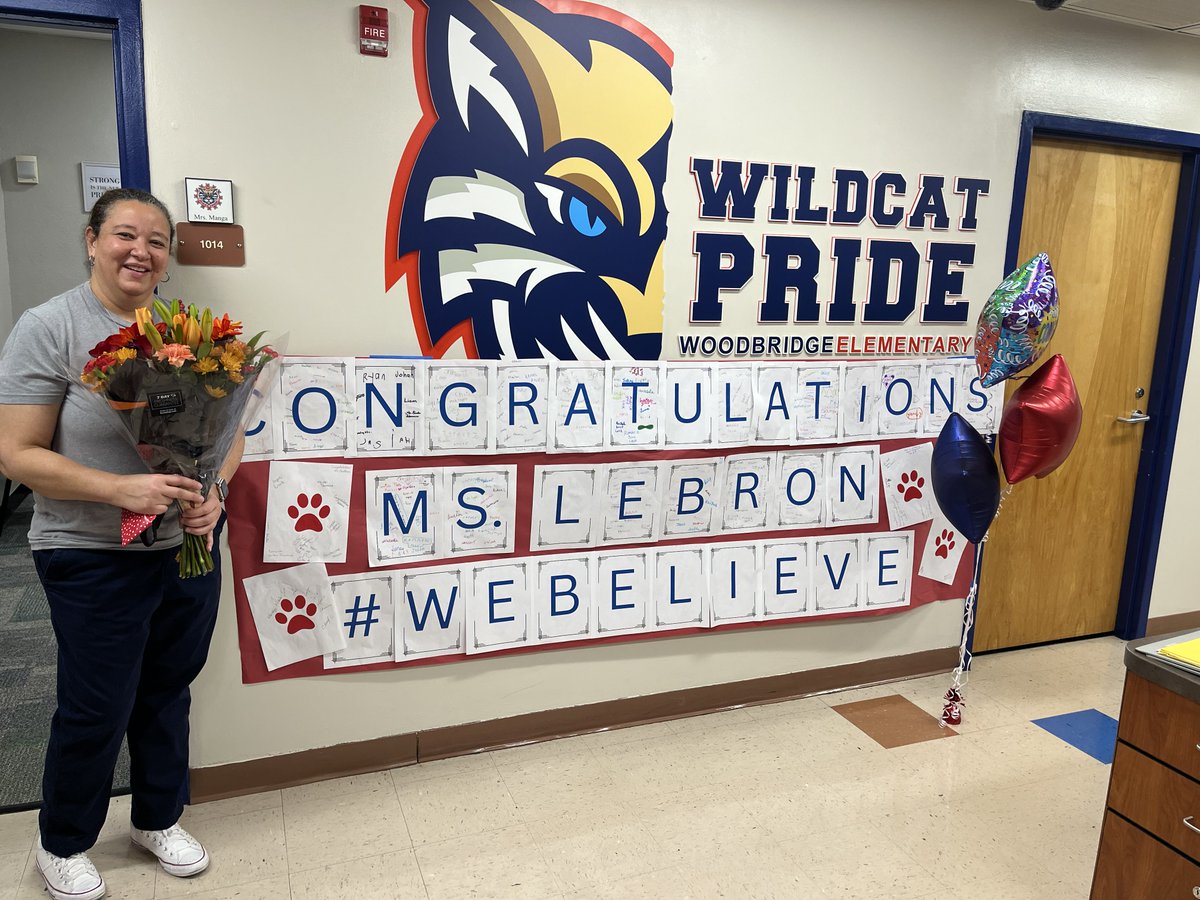 WoodbridgeElem's tweet photo. We are so proud of our own Ms. Lebron for making it as a semi-finalist as Teacher of the Year! We are lucky to have her, and the award is so well-deserved! Congratulations! @HillsboroughSch #WeBelieve https://t.co/DL96iMxQ9H
