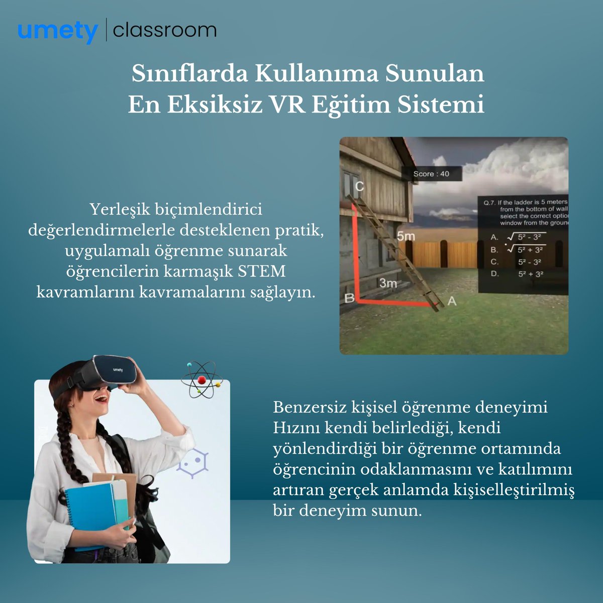BekdataTek1780's tweet photo. 🌐 Umety Classroom VR: Öğrenme Deneyiminin Geleceği 🚀
Saygıdeğer takipçilerimiz, Umety Classroom VR ile tanışmaya hazır olun - bilgiye yeni bir boyut kazandıran, öğrenme deneyimini baştan tanımlayan bir inovasyon. #UmetyClassroomVR #SanalGerçeklikEğitim #ÖğrenmeDeneyimi https://t.co/sT48YwvZhs
