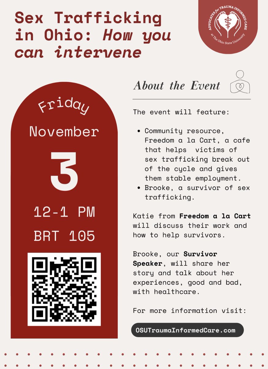Kylene Daily, MD, PhD (@dailykylene) on Twitter photo Ohio ranks 4th in the nation for sex trafficking & many survivors say they were evaluated by physicians numerous times but never offered resources. For anyone who wants to learn more, check out this event by awesome <a href="/OhioStateMed/">The Ohio State University College of Medicine</a> students <a href="/Jace_Greenwald/">Jacelyn Greenwald</a> <a href="/mackey_alfonso/">Sabrina Mackey-Alfonso</a> #MedEd Ohio ranks 4th in the nation for sex trafficking & many survivors say they were evaluated by physicians numerous times but never offered resources. For anyone who wants to learn more, check out this event by awesome <a href="/OhioStateMed/">The Ohio State University College of Medicine</a> students <a href="/Jace_Greenwald/">Jacelyn Greenwald</a> <a href="/mackey_alfonso/">Sabrina Mackey-Alfonso</a> #MedEd