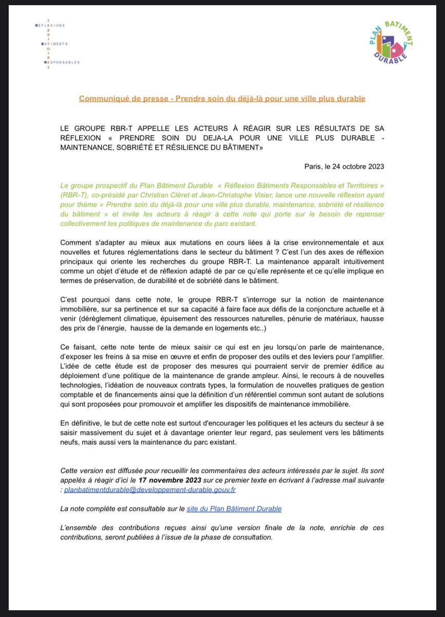 📣 Le groupe prospectif RBR-T appelle les acteurs du secteur à réagir sur sa nouvelle note sur la maintenance !  

Retrouvez la note et notre communiqué de presse sur le site du PBD 👉bit.ly/3FCMEDX