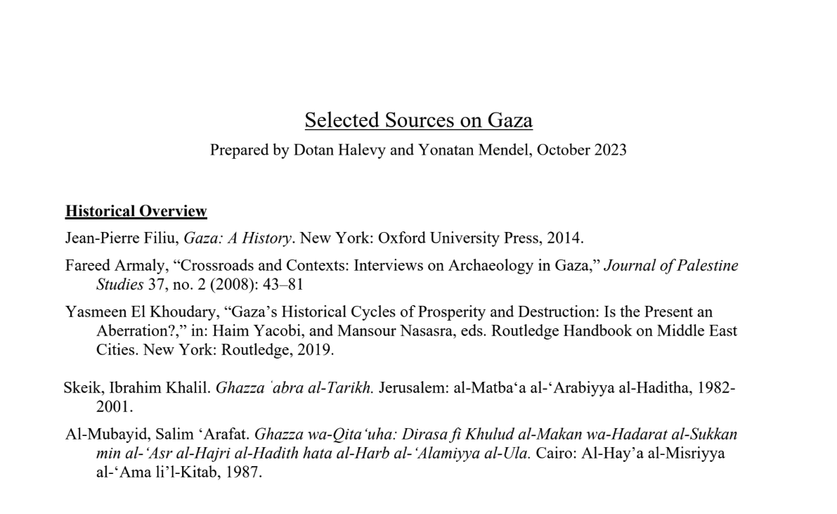 A list of selected sources on the history and politics of Gaza is linked: drive.google.com/file/d/11HGplP…

1/5 
Over the past four years, I have been teaching a class with Dr. Yonatan Mendel titled: “Gaza: History, Society, Culture, and Politics” at Ben-Gurion University in Israel.