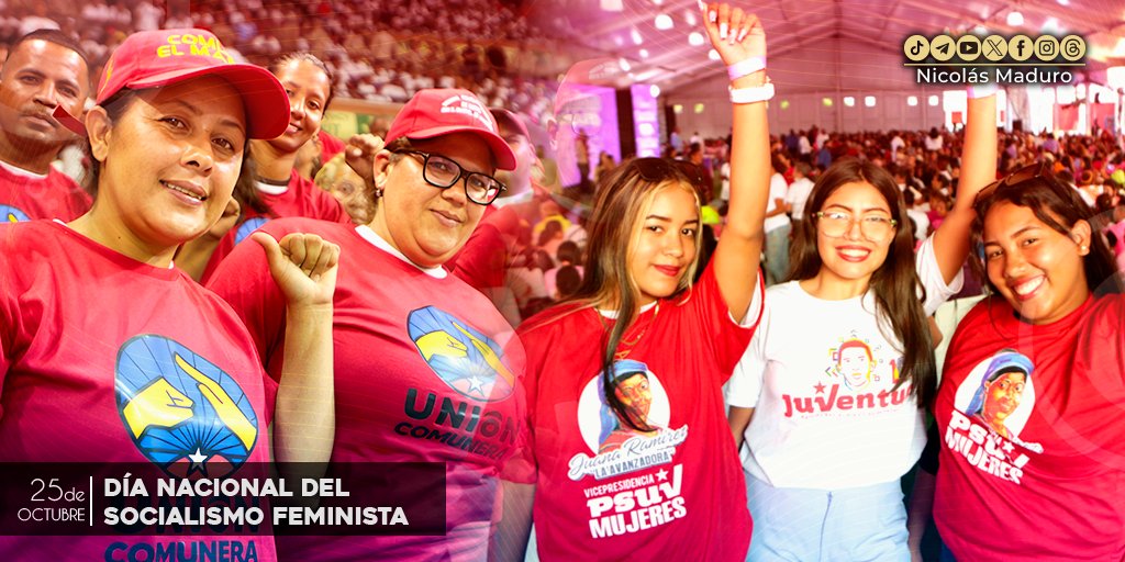 NicolasMaduro's tweet photo. Celebramos el carácter feminista de este proceso histórico, línea trazada por el Eterno Comandante Chávez que apunta hacia la plena emancipación de las mujeres, hoy convertidas en el más grande bastión del Poder Popular, centro de la vida de la Patria. https://t.co/9Bbp8lv4AE