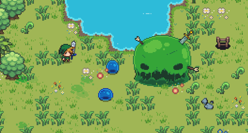 Smoodlez's tweet image. It felt wrong not to include the classic slime boss so here he is. Also some new item references👀 #forsakenisle #gamedev